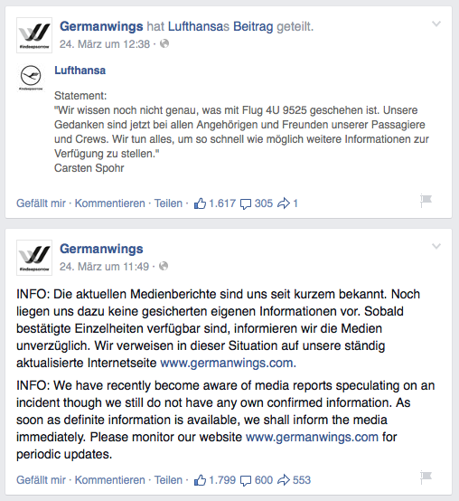 Screenshot Facebook Germanwings